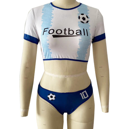 European and American Foreign trade cross-border cos role-playing sports two-piece short-sleeved pants sexy waist-exposed design suit printing