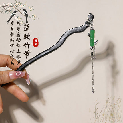 Antique Hairpin Tassel Step Wooden Hairpin Imitation Ebony Headwear Disc Hair Han Clothes Accessories Hair-pulled Ancient Clothes Hair Women