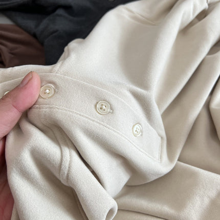 This giant good wearing sticky rice hoodie door button hooded long sleeve thin sweater casual loose pullover top women