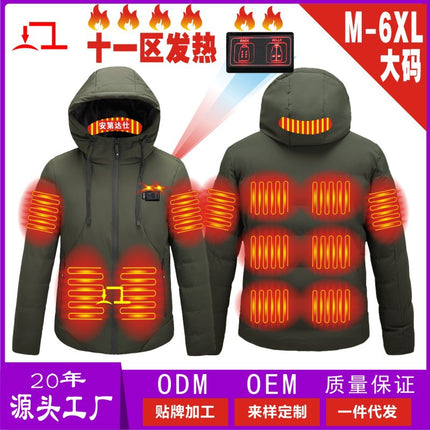 Cross-Border Popular USB Smart Heating Cotton Jacket Hooded Warm Men's Cotton Jacket Outdoor Graphene Heating Jacket