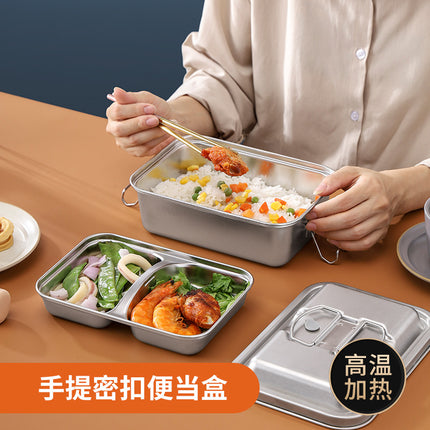 304 Stainless Steel Lunch Box, Double-Layer Sealed Lunch Box for Office Workers and Students, Thickened Large-Capacity Compartmentalized Lunch Box for Steaming Rice