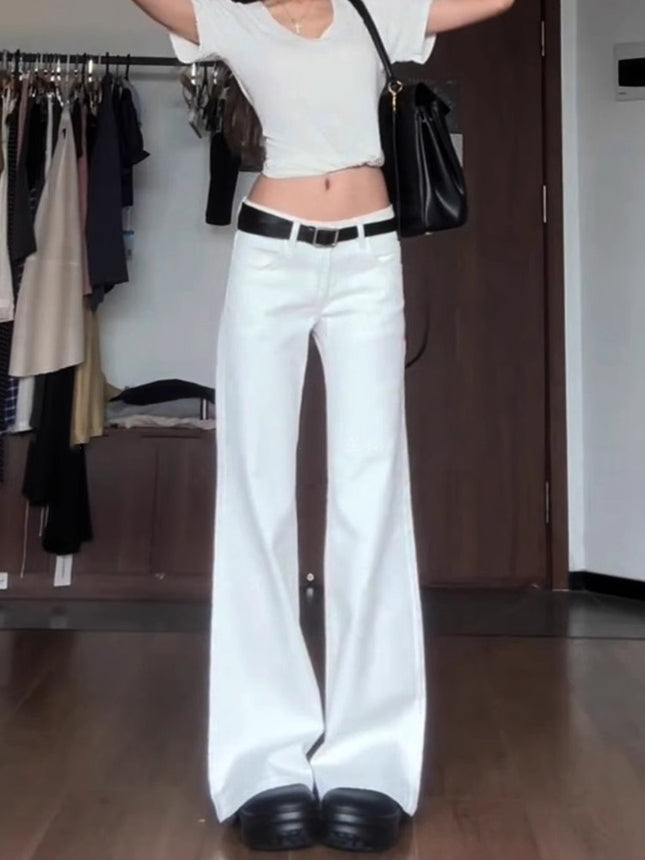White Low-Rise Flared Jeans for Women 2025 Autumn New Petite Slimming Bell-Bottom Floor-Length Pants