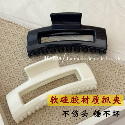 Korean-Style Simple Soft Silicone Hollow-Out Rectangular Hair Clip with a High-End Feel, Versatile and Gentle on Hair, Enhances Elegance