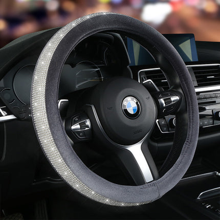Cross-border new car steering wheel cover leather fashion rhinestone gold silk plush Four Seasons universal Diamond steering wheel cover