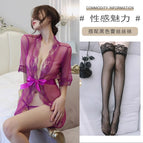 Purple + black lace socks / S