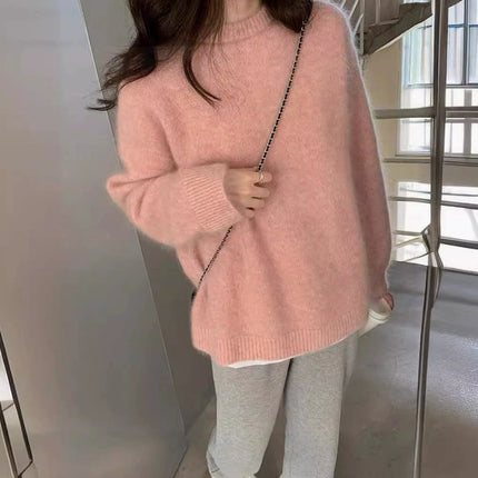 2026 New High-End Raccoon Fur Cream Peach Pink Sweater for Women, Winter Design, Niche Lazy Style