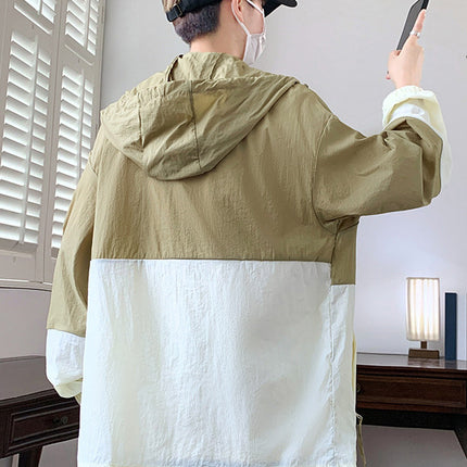 Trendy Brand Contrasting Color Upf50+ Sun Protection Clothing Men's Summer Ice Silk Lightweight Jacket Youth Hong Kong Style Jacket Sun Protection Clothing