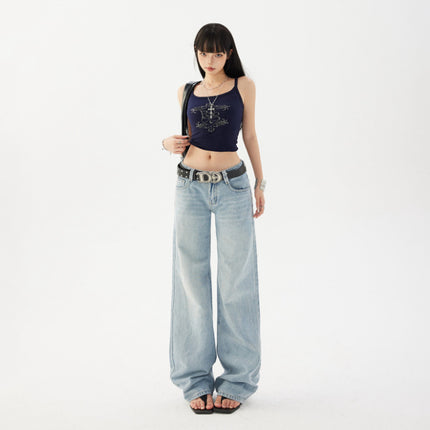 2025 American Retro Low-Waist Loose Hot Girl Straight Pants Versatile Drape Jeans Women's Autumn Long Pants Extended