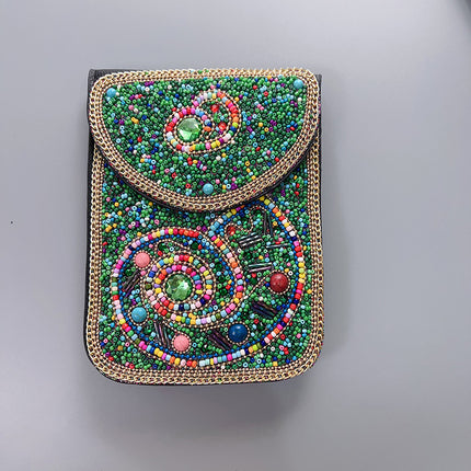 Red Lotus Women's Mobile Phone Bag Xinjiang Inner Mongolia Yunnan Travel Souvenir Retro Heavy Industry Rice Bead Shoulder Bag
