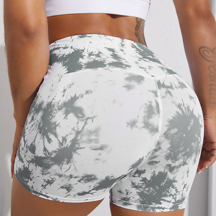 European and American High Waist Hip Lifting Sports Yoga Shorts Tie-Dye Printed Fitness Amazon Yoga Shorts