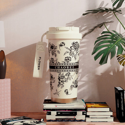 Suzuki Orchid Car Coffee Cup Double Drink Stainless Steel Thermos Cup Women's Water Cup High Color Value Accompaniment Printed Water Cup