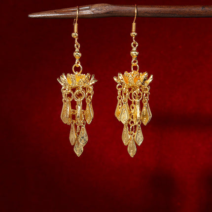Ethnic Peacock Earrings Golden Bell Tassel Earrings Bohemian Leaf Pendant Scenic Earrings Wholesale