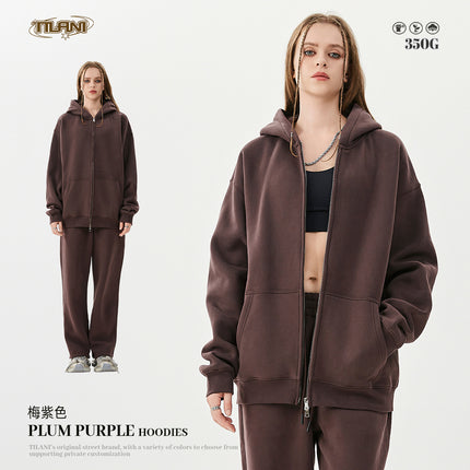 Tilani Men's Autumn and Winter Velvet Thickeneded Hooded Cardigan Sweatshirt Sweatpants American Fashion Brand Youth Hoodie Suit