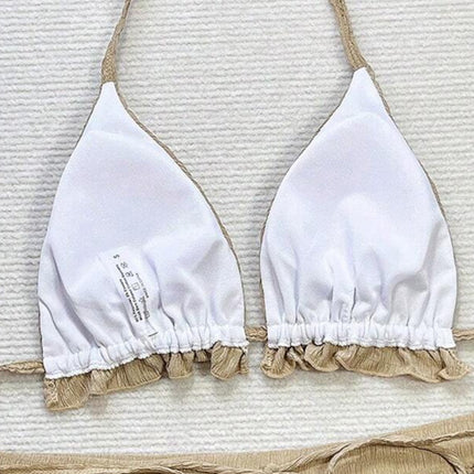 European and American Sexy Bikini Three-Piece Special Fabric Swimwear Women's Solid Color Beach Suit Holiday Swimwear Hot Sale