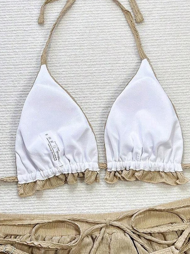 European and American Sexy Bikini Three-Piece Special Fabric Swimwear Women's Solid Color Beach Suit Holiday Swimwear Hot Sale