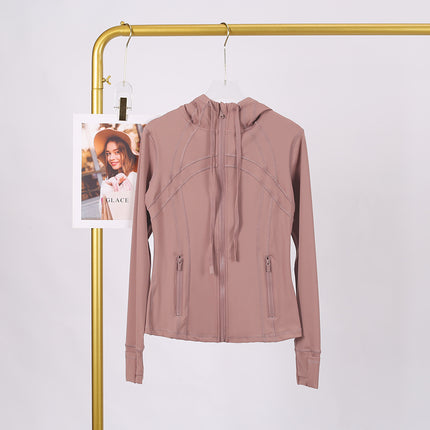 LULU in stock Hooded Jacket Running Yoga Jacket Sports Slim Zipper Cardigan Fitness Top Women