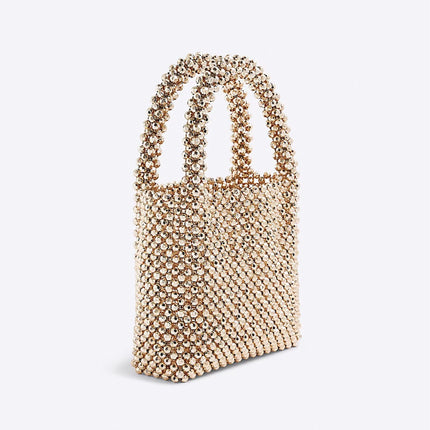 Handmade Acrylic Beaded Square Bag Gold / Sac Carré Perles Acrylique Fait Main Or