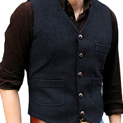 High-Quality Foreign Trade European and American Cross-Border Hot-Selling Products 2026 New Model Men's Casual Vest Solid Color Herringbone Wool Vest