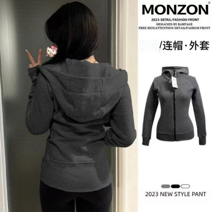 Women's Slim-Fit Fleece Hoodie Sports Fitness Cardigan Slimming Jacket Dopamine Korean Style Top Zipper Versatile Trendy