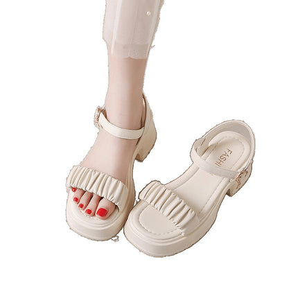 2025 New Summer High-Heeled Thick-Soled Internet Celebrity Hot Style French Fairy Style Roman with Skirt Thick-Heeled Sandals for Women