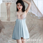 Lake blue individual suspenders + white three-dimensional stockings / M( 35-47.5kg )