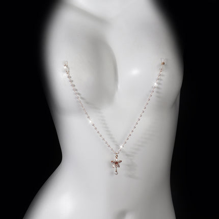 Cross-border hot selling simple pearl tassel double nipple chain flower pendant European and American nightclub disco body chain accessories for women