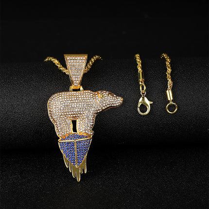 European and American New Environmentally Friendly Theme Glacier Polar Bear Polar Bear Hip-Hop Diamond Pendant Cuban Chain Jewelry