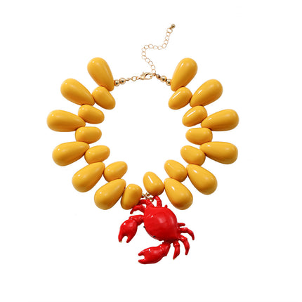 European and American Exaggerated Big-Name Natural Ocean Beach Vacation Style Necklace Water Drop Crab Pendant Women's Light Luxury Cross-Border Supply