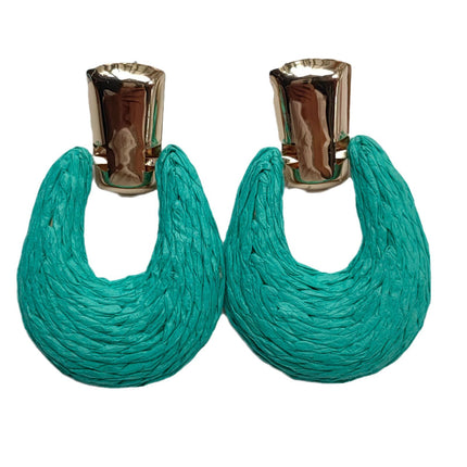 Cross-border Hot Selling European and American Color Rafi Grass Earrings Geometric Round Earrings Hand-woven Earrings for Holiday Ears