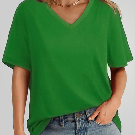 Women's Green V-Neck Short Sleeve T-Shirt