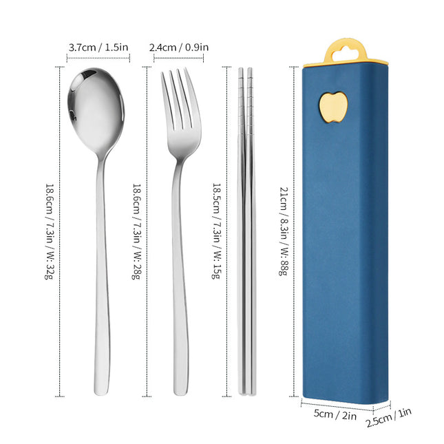 304 Stainless Steel Convenient Tableware Fork, Spoon and Chopsticks Three-Piece Set Outdoor Travel Student Storage Box Tableware Set