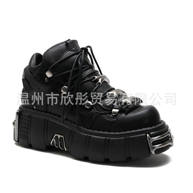 Wholesale Special Dark Motorcycle Boots Heavy Metal Thick-Soled High-Top Shoes 2023 Spring New Women's Punk Small Leather Shoes Brother Trbottom