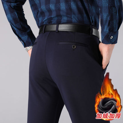Men's Straight-Leg Suit Pants, Spring and Autumn, Thick and Thin, Business Dress Pants, Elastic High-Waisted, Slim-Fit Formal Casual Pants for Men