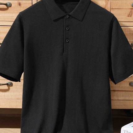 High-end Worsted Wool POIO Collar Knitted Short-sleeved Men's Spring and Summer Business Casual All-match T-shirt Thin Top