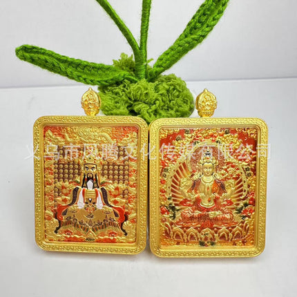 Double-Sided Three-Dimensional Relief Wutai Mountain Dragon Five Gods Thangka Twelve Zodiac Guardian Deities Birth Year Buddha Necklace Pendant for Men and Women