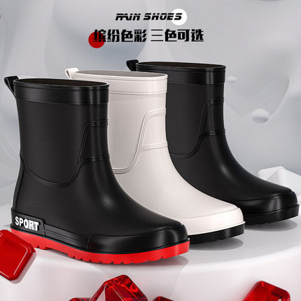 Cross-border Fashion Men's Rain Boots Mid-tube Rain Boots Non-slip Water Shoes Couple's fleece-lined Rubber Shoes Kitchen Car Wash Fishing Work Shoes
