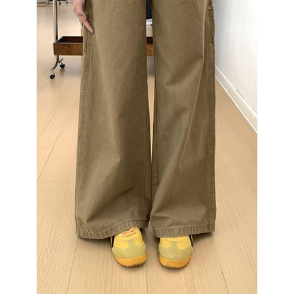 Khaki Drapey Wide-Leg Jeans Fashionable New Women's 2025 Straight Versatile Petite Floor-Length Pants Summer