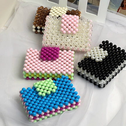 Cross-border Wholesale Handmade Beaded Color Card Bag Acrylic Contrast Color Square ID Bag Mini Hand Coin Purse