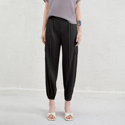 Sports Style Pleated Casual Pants for Women Summer New Elastic Large Size Fat mm Cigarette Pipe Harem Radish Nine-Point Casual Pants