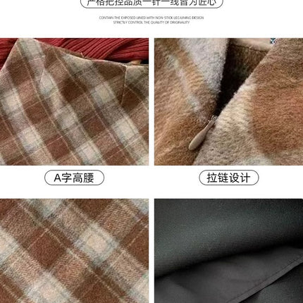 plus size Chubby Women's Woolen Skirt Autumn and Winter Vintage Skirt Women's High Waist A- Line Plaid Hip Skirt Pear-Shaped Figure