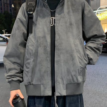 Trendy Brand Handsome Tie-Dye White and Gray Stand-Up Collar Spring Ball Jacket Men's Large Size Plus Fat Plus Loose 2025 Flight Jacket