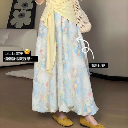 Summer New Super Nice Dopamine Floral Skirt Monet Garden Bud Skirt Women's Fluffy A-Line Lantern Skirt