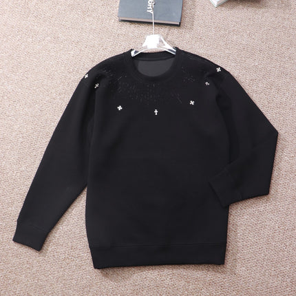 American-style High Street Casual Heavy Hot Drilling Meteor Shower Cross Plus Size Crewneck Sweatshirt Top fleece-lined Fat