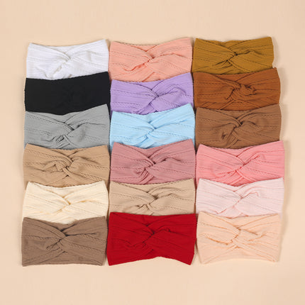 Cross-Border Kidsren's Hair Accessories European and American Popular Baby Cross Headband Jacquard Twist Bow Baby Pure Color Hairband