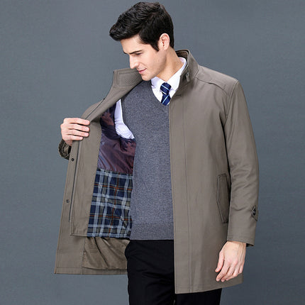 2021 Autumn and Winter New Style Middle-Aged Men's Windbreaker Business Casual Mid-Length Removable Liner Cotton Windbreaker Jacket for Men