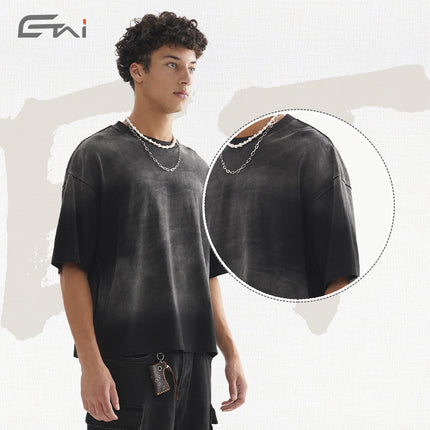 Etai Men's Summer Heavyweight Short Wide-Fit T-Shirt Versatile Boxy Fit Style Men's Short-Sleeve T-Shirt