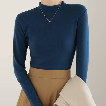 2025 New Women's Solid Color Fashion Easiest for Match Slim Bottoming Shirt T-Shirt Spring and Autumn Mid-Collar Top Half Turtle Collar Autumn and Winter