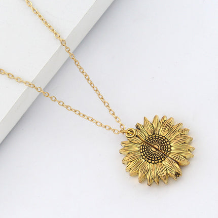 Amazon cross-border double-sided sunflower pendant double-layer openable sunflower necklace personalized sweater chain
