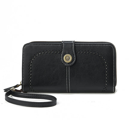 Foreign Trade New Fashion Women's Coin Purse Oil Wax Leather Handbag Long Zipper Mobile Phone Card Holder Short Coin