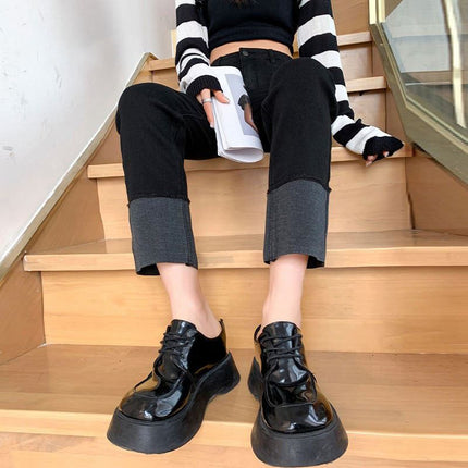 Black pipe pants women's autumn and winter 2023 new slimming high waist jeans small curling cropped straight pants